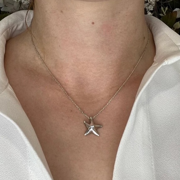 Tiffany Silver Starfish Diamond Pendant Necklace - Picture 3 of 8